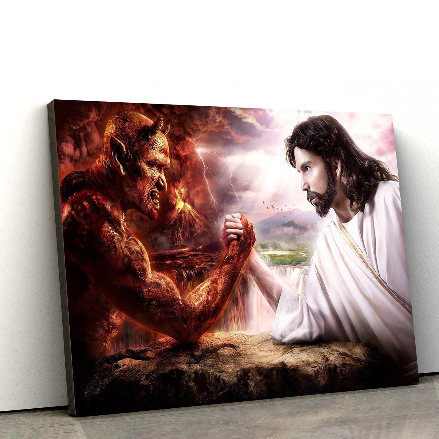 Jesus Christ Fight The Devil Satan Poster Or Canvas - Canvas Pictures - Jesus Canvas Art - Christian Wall Art