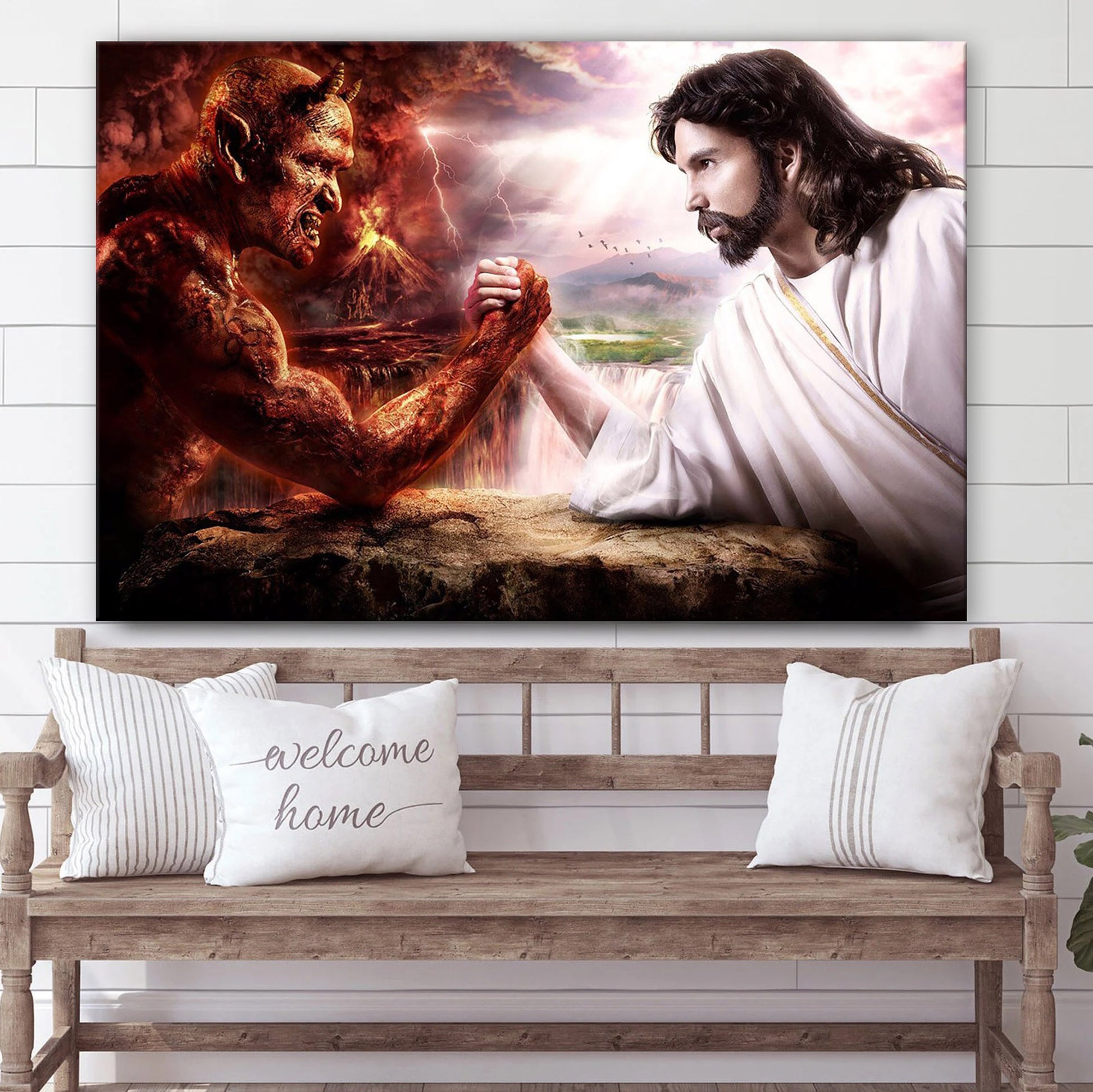 Jesus Christ Fight The Devil Satan Poster Or Canvas - Canvas Pictures - Jesus Canvas Art - Christian Wall Art