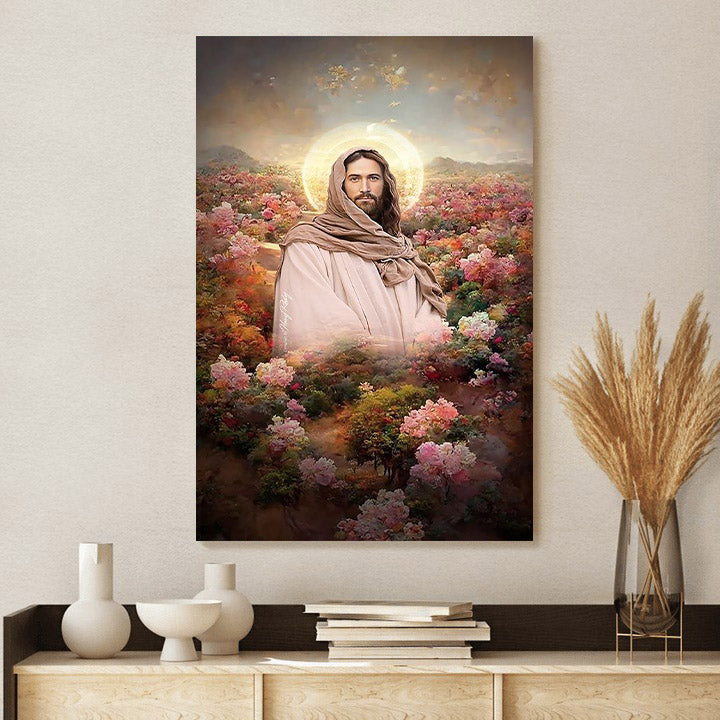 Jesus Christ Flowers Canvas Prints - Jesus Christ Art - Christian Canvas Wall Decor