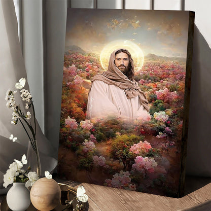 Jesus Christ Flowers Canvas Prints - Jesus Christ Art - Christian Canvas Wall Decor