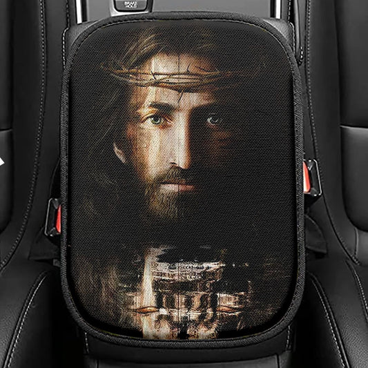 Jesus Christ Give His Hand Seat Box Cover, White Jesus Car Center Console Cover, Jesus Car Interior Accessories