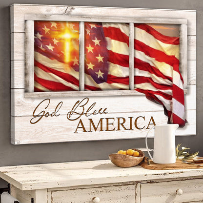 Jesus Christ God Bless America Flag Window Canvas - Canvas Decor Ideas