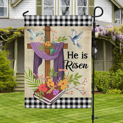 Jesus Christ He Is Risen Easter House Flags - Easter Cross Garden Flags - Religious Easter Flag