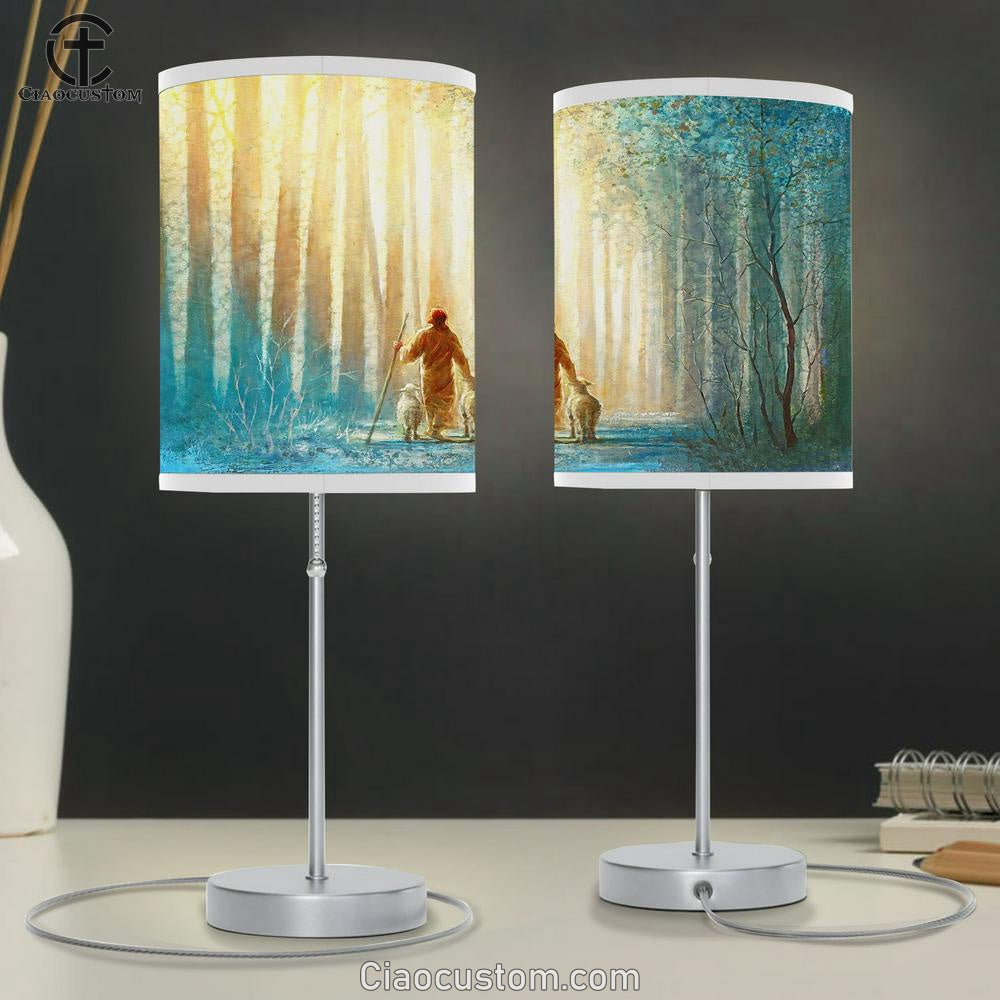 Jesus Christ He Leadeth Me Table Lamp Prints - Jesus Christ Table Lamp - Christian Table Lamp Prints