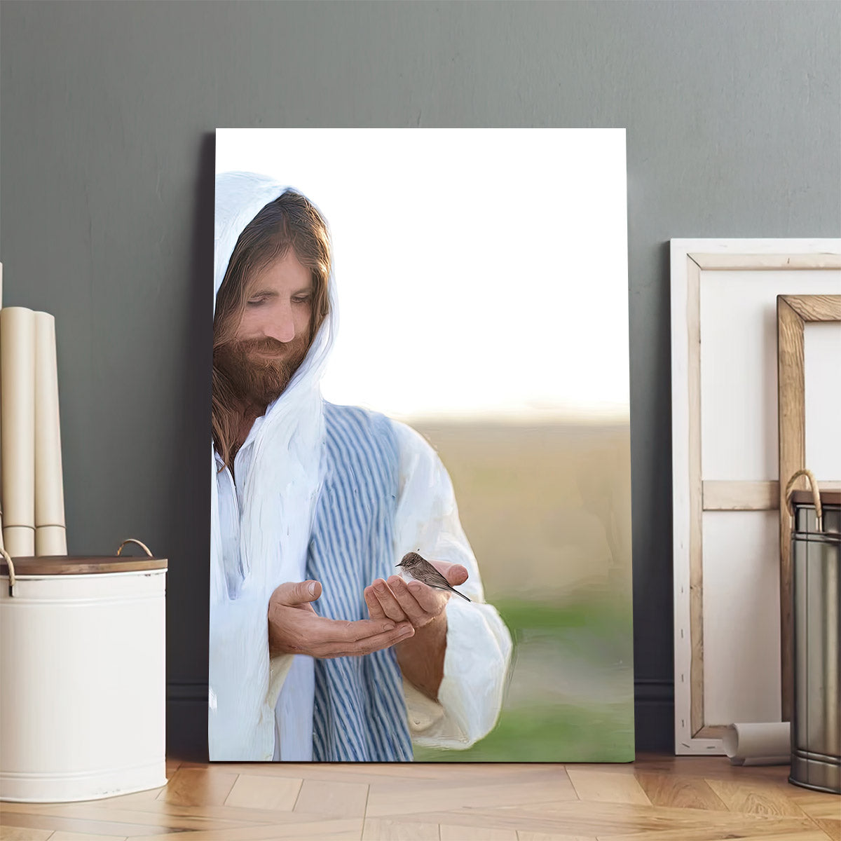 Jesus Christ Holding Sparrow Canvas Pictures - Jesus Christ Art - Christian Canvas Wall Art