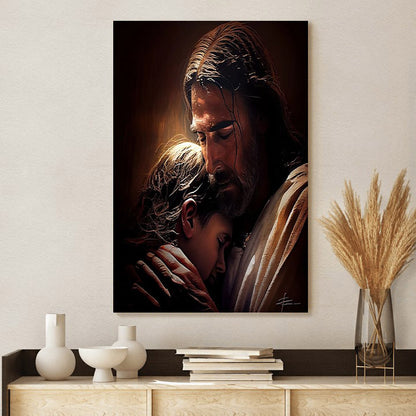 Jesus Christ Hugging Boy Canvas Prints - Jesus Christ Art - Christian Canvas Wall Decor