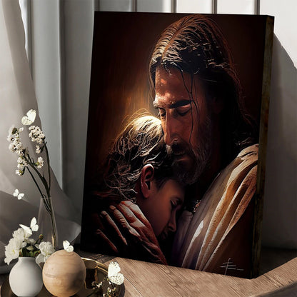 Jesus Christ Hugging Boy Canvas Prints - Jesus Christ Art - Christian Canvas Wall Decor