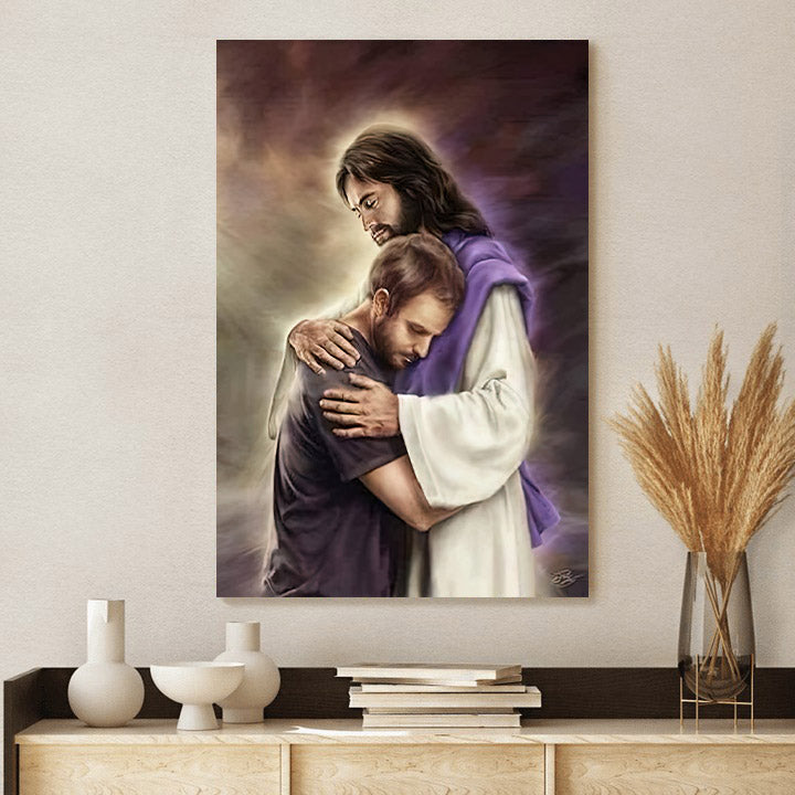 Jesus Christ Hugging Man Canvas Prints - Jesus Christ Art - Christian Canvas Wall Decor