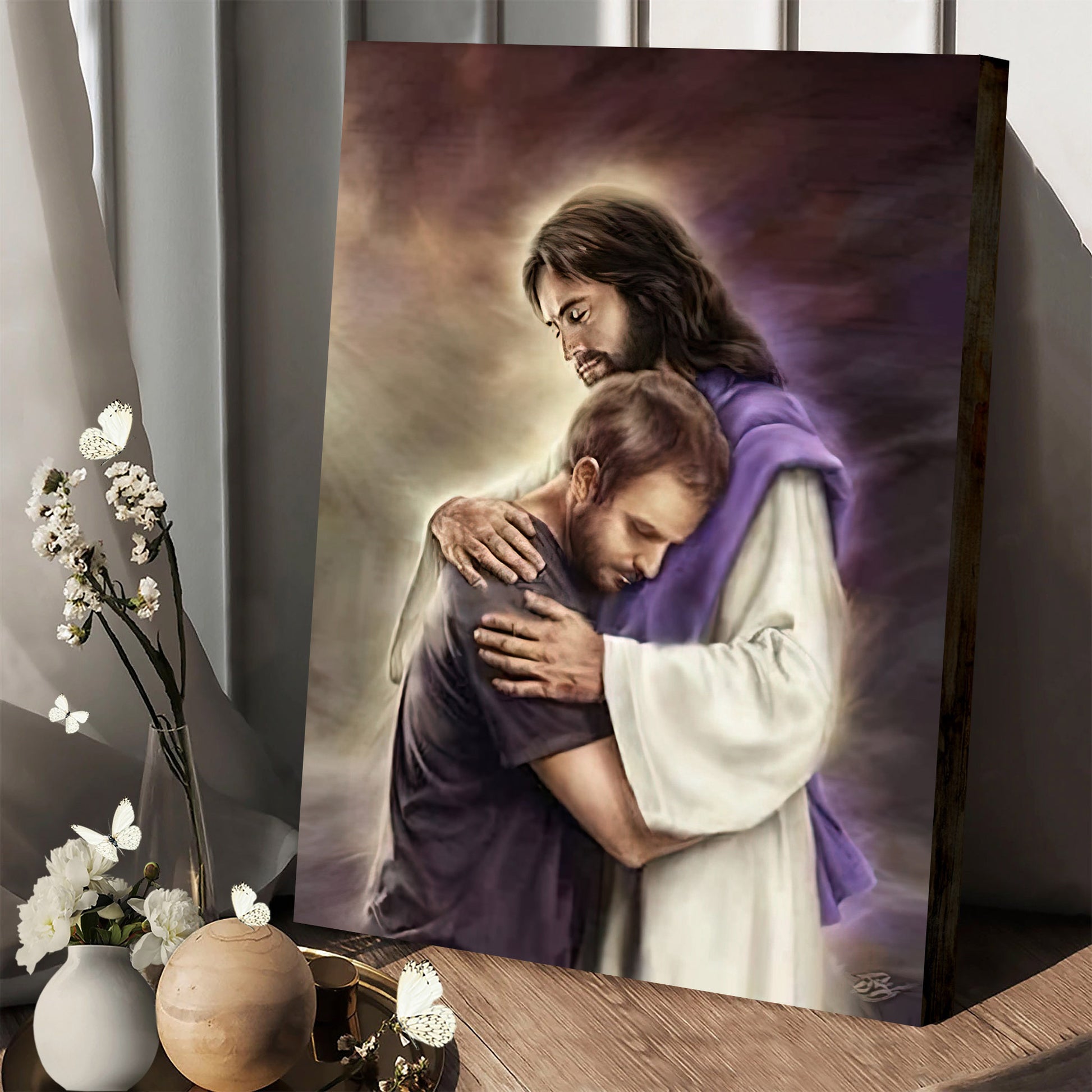 Jesus Christ Hugging Man Canvas Prints - Jesus Christ Art - Christian Canvas Wall Decor