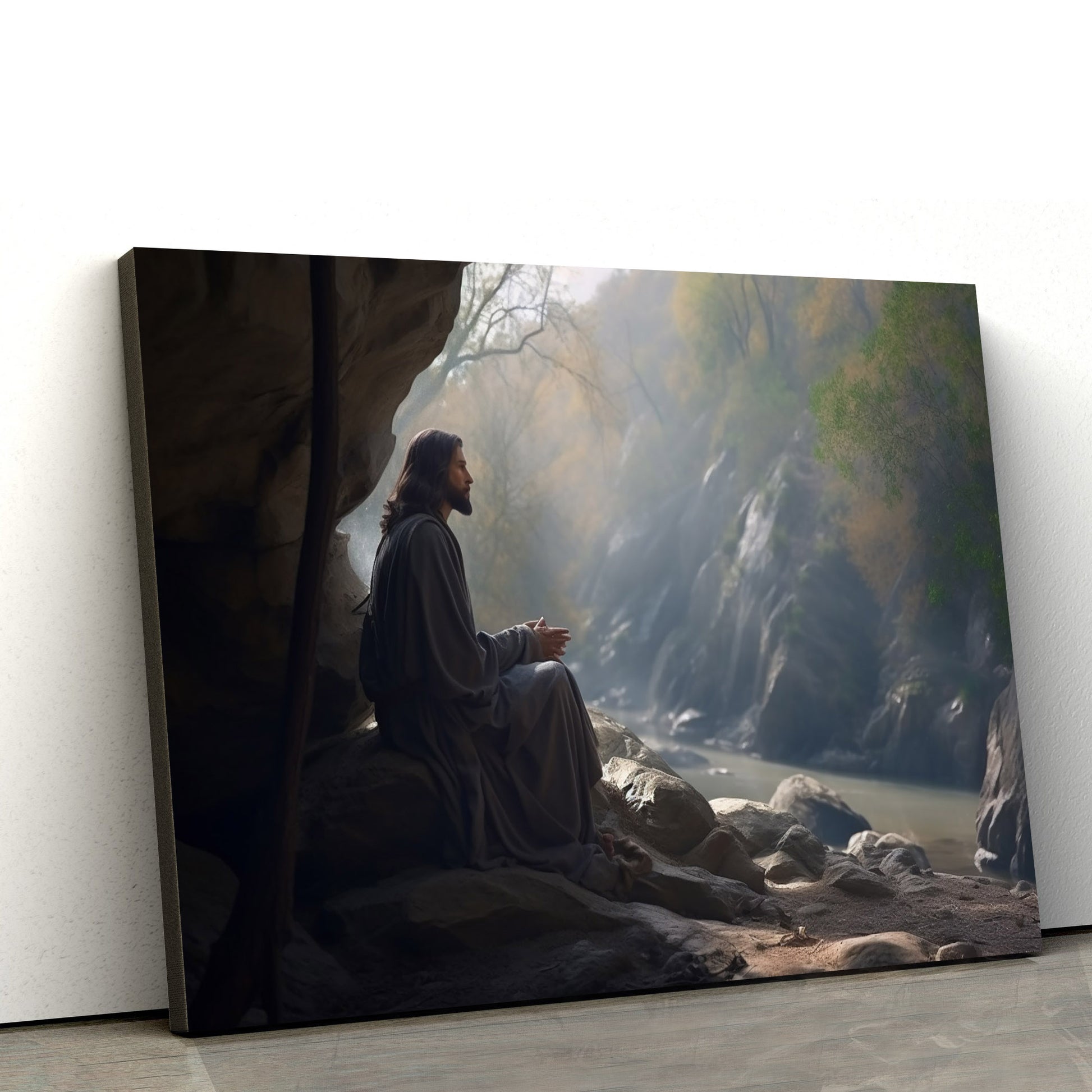 Jesus Christ In A Robe Is Resting In The Rock - Canvas Picture - Jesus Christ Canvas - Christian Wall Art