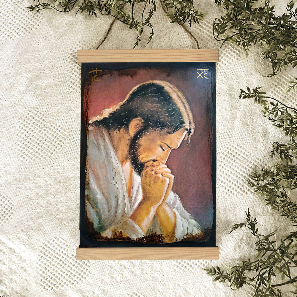 Jesus Christ In Prayer Hanging Canvas Wall Art - Jesus Portrait Picture - Religious Gift - Christian Wall Art Decor