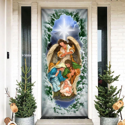 Jesus Christ Is Born Family Nativity Night Door Cover - Religious Door Decorations