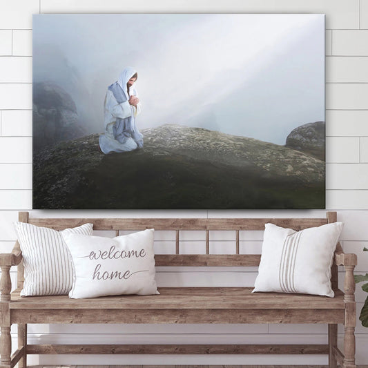 Jesus Christ Kneel Pray On Stone Canvas Art - Jesus Christ Pictures - Jesus Wall Art - Christian Wall Decor