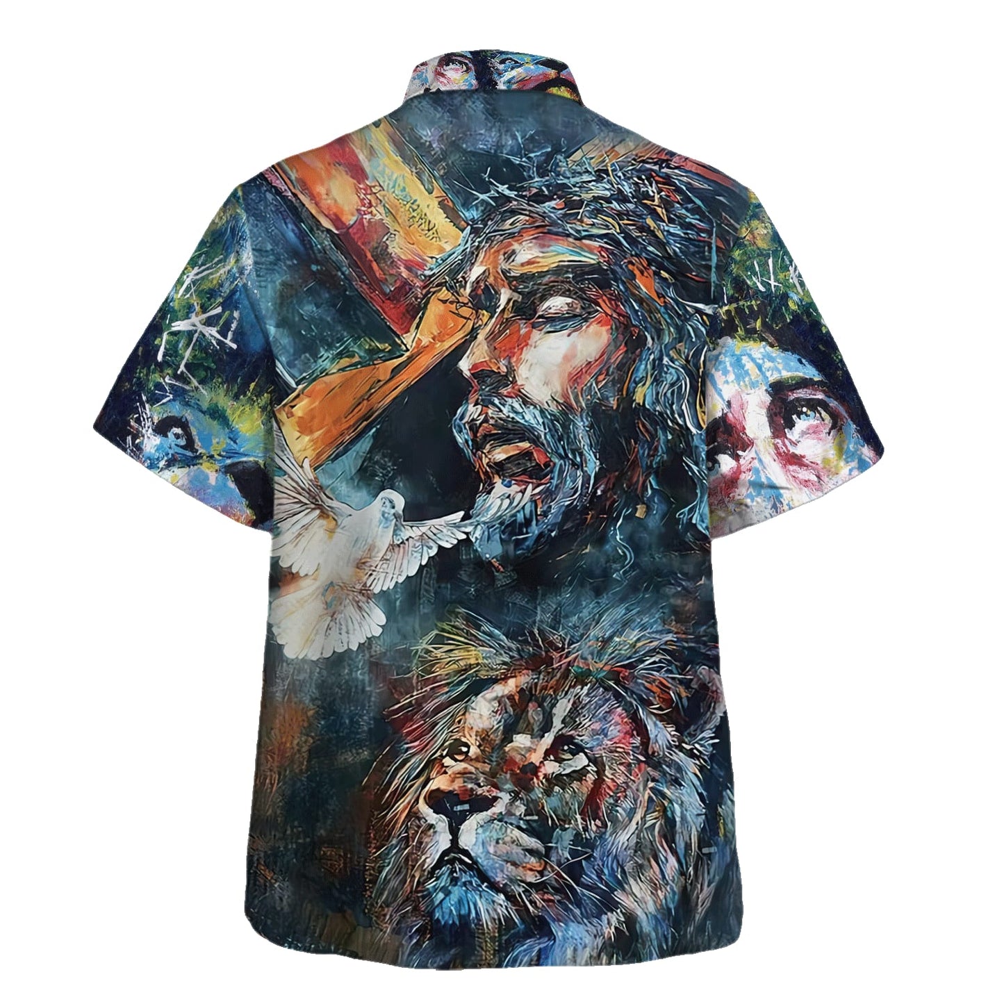 Jesus Christ Lion And Dove Hawaiian Shirts For Men - Christian Hawaiian Shirt - Hawaiian Summer Shirts
