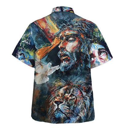 Jesus Christ Lion And Dove Hawaiian Shirts For Men - Christian Hawaiian Shirt - Hawaiian Summer Shirts