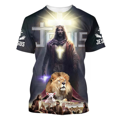 Jesus Christ Lion And Lamb 3d All Over Print Shirt - Christian 3d Shirts For Men Women