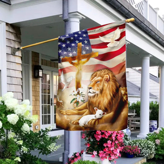 Jesus Christ Lion And Lamb Flag - Outdoor Christian House Flag - Christian Garden Flags