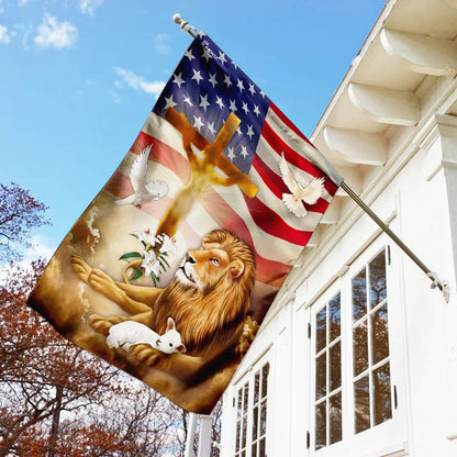 Jesus Christ Lion And Lamb Flag - Outdoor Christian House Flag - Christian Garden Flags