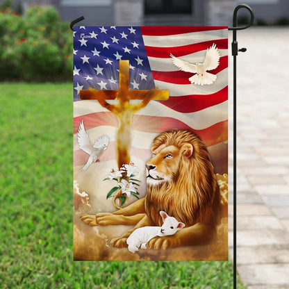 Jesus Christ Lion And Lamb Flag - Outdoor Christian House Flag - Christian Garden Flags
