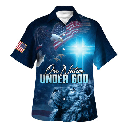 Jesus Christ Lion Eagle One Nation Under God American Hawaiian Shirt - Christian Hawaiian Shirt - Best Hawaiian Shirts