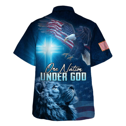 Jesus Christ Lion Eagle One Nation Under God American Hawaiian Shirt - Christian Hawaiian Shirt - Best Hawaiian Shirts
