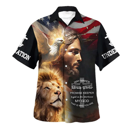 Jesus Christ Lion Way Maker Miracle Worker Hawaiian Shirts For Men - Christian Hawaiian Shirt - Hawaiian Summer Shirts