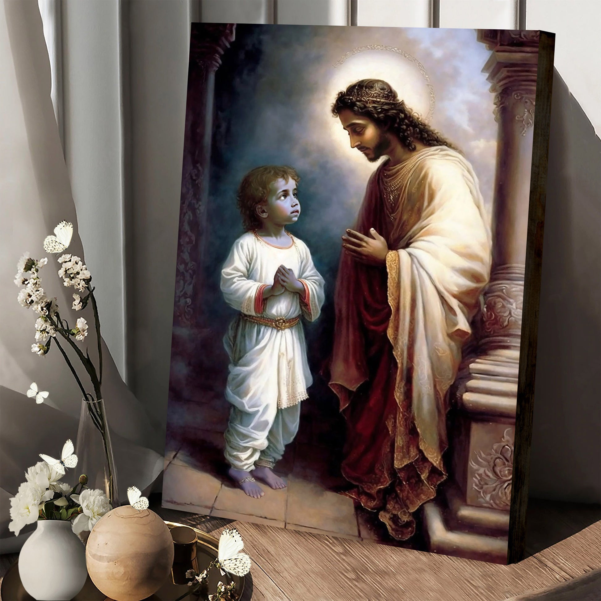 Jesus Christ Meets Lord Krishna Print Baby Krishna - Jesus Canvas Art - Christian Wall Canvas