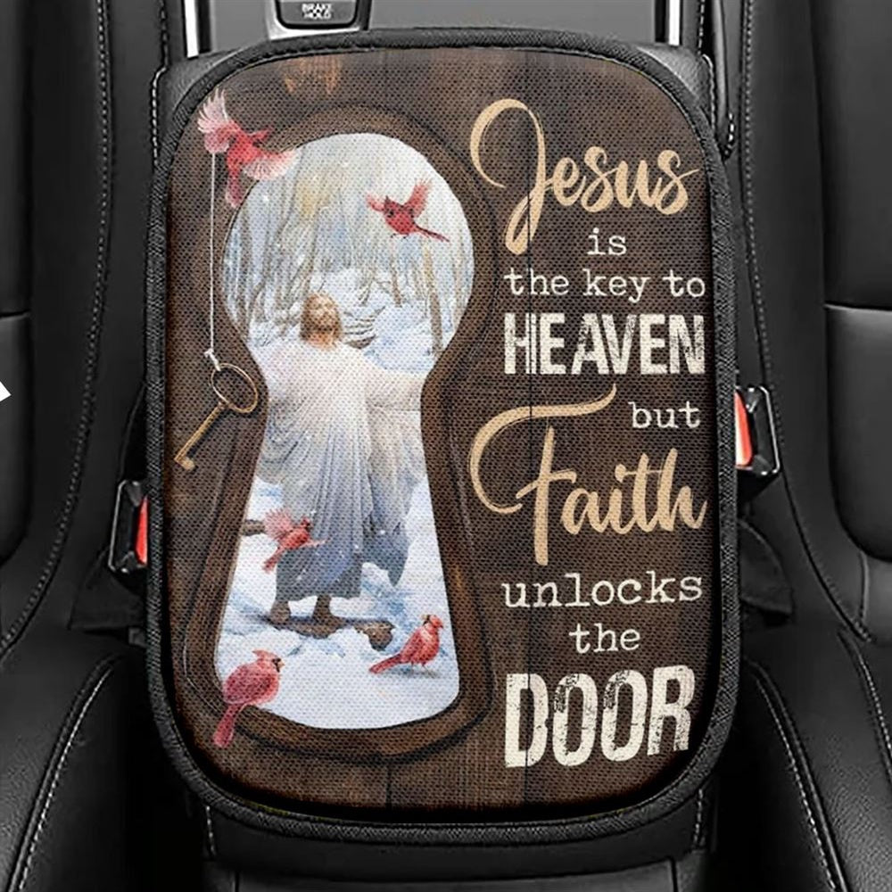 Jesus Christ, Northern Cardinal, Winter Forest, Jesus Is The Key To Heaven Car Center Console Cover, Jesus Armrest Seat Cover, Bible Seat Box Cover