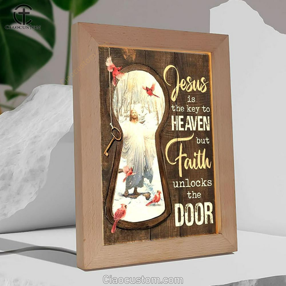 Jesus Christ, Northern Cardinal, Winter Forest, Jesus Is The Key To Heaven Frame Lamp