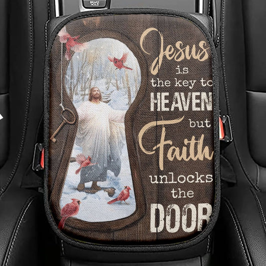 Jesus Christ Painting Seat Box Cover, Jesus Car Center Console Cover, Christian Car Interior Accessories