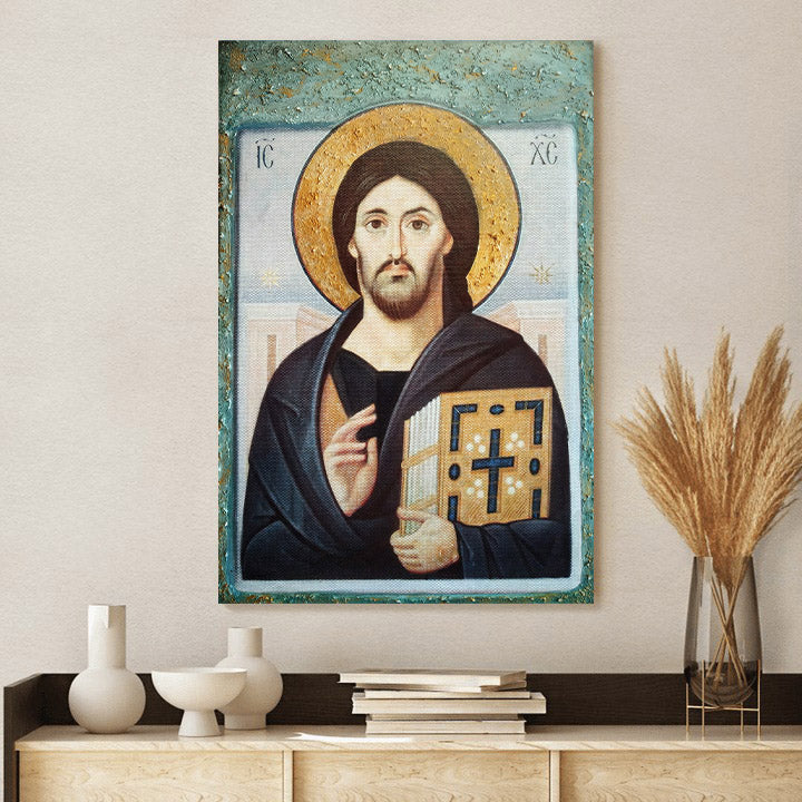Jesus Christ Pantocrator Greek Orthodox Canvas Wall Art - Jesus Portrait Picture - Religious Gift - Christian Wall Art Decor