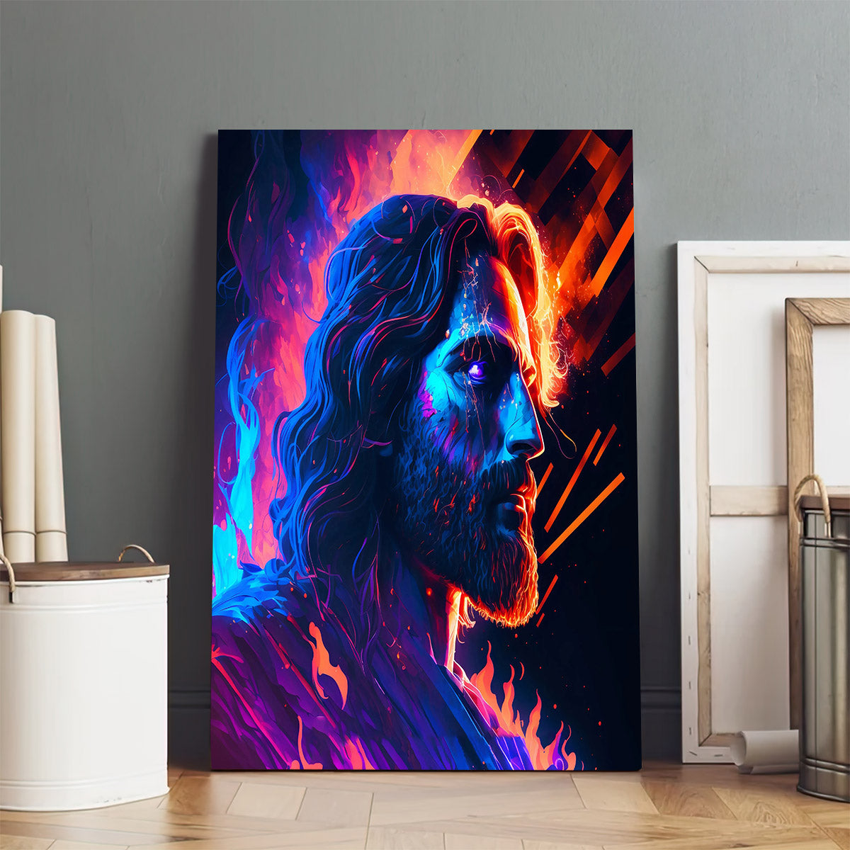 Jesus Christ Portrait Illustration Synthwave Jesus - Jesus Canvas Art - Christian Wall Canvas