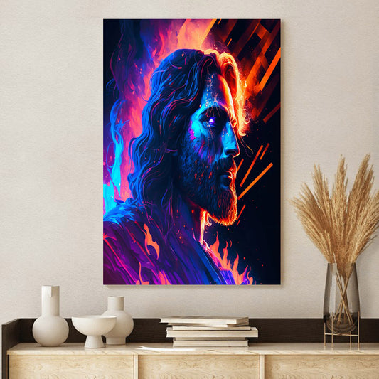Jesus Christ Portrait Illustration Synthwave Jesus - Jesus Canvas Art - Christian Wall Canvas
