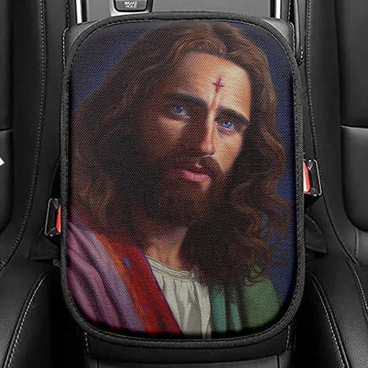 Jesus Christ Portrait Seat Box Cover, Jesus Christ Car Center Console Cover, Christian Car Interior Accessories