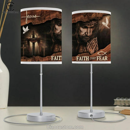 Jesus Christ Praying Hands Cross Faith Over Fear Table Lamp