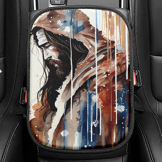 Jesus Christ Prays With Lion Seat Box Cover, Lion Car Center Console Cover, Christian Inspirational Car Interior Accessories