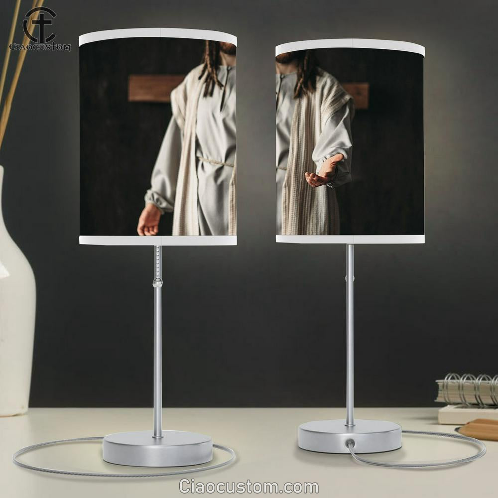 Jesus Christ Reaching Out His Hand Table Lamp Pictures - Faith Art - Christian Table Lamp For Bedroom Decor