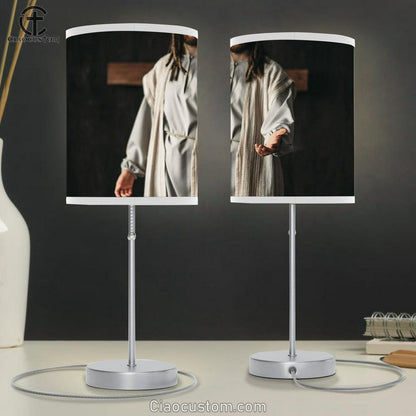 Jesus Christ Reaching Out His Hand Table Lamp Pictures - Faith Art - Christian Table Lamp For Bedroom Decor