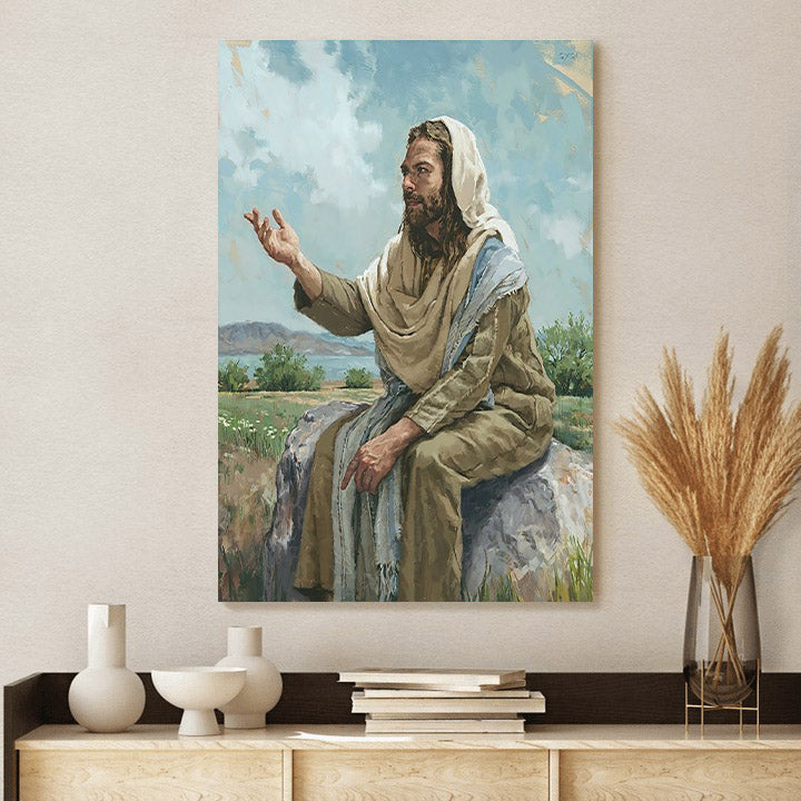 Jesus Christ Sitting Rock Canvas Prints - Jesus Christ Art - Christian Canvas Wall Decor
