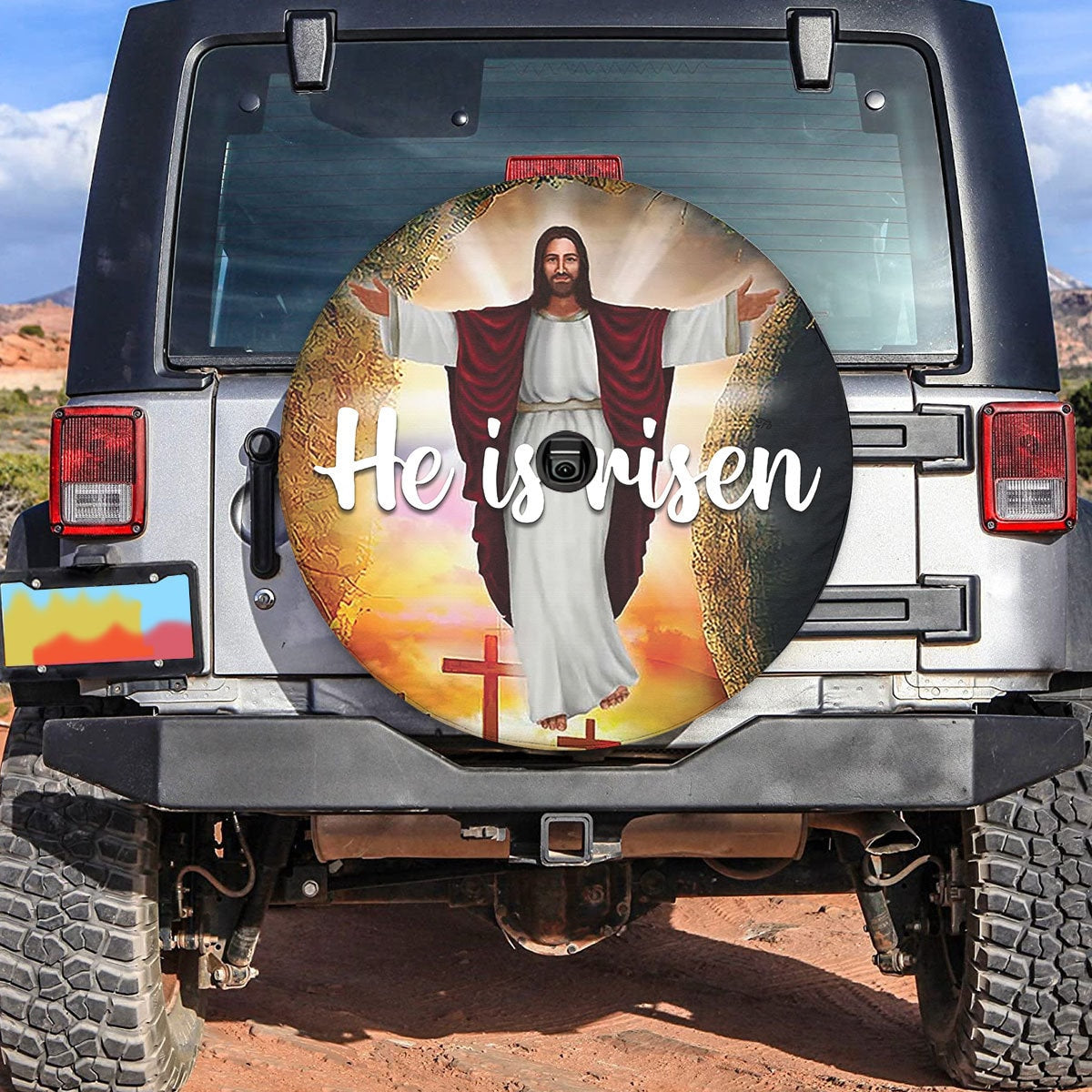 Jesus Christ Spare Tire Cover He Is Risen Tire Cover - Christian Tire Cover