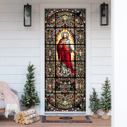 Jesus Christ Stained Glass Door Cover - Religious Door Decorations - Christian Home Decor