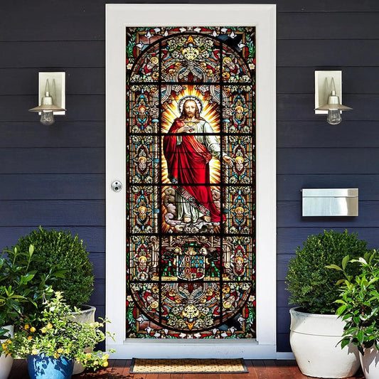 Jesus Christ Stained Glass Door Cover - Religious Door Decorations - Christian Home Decor