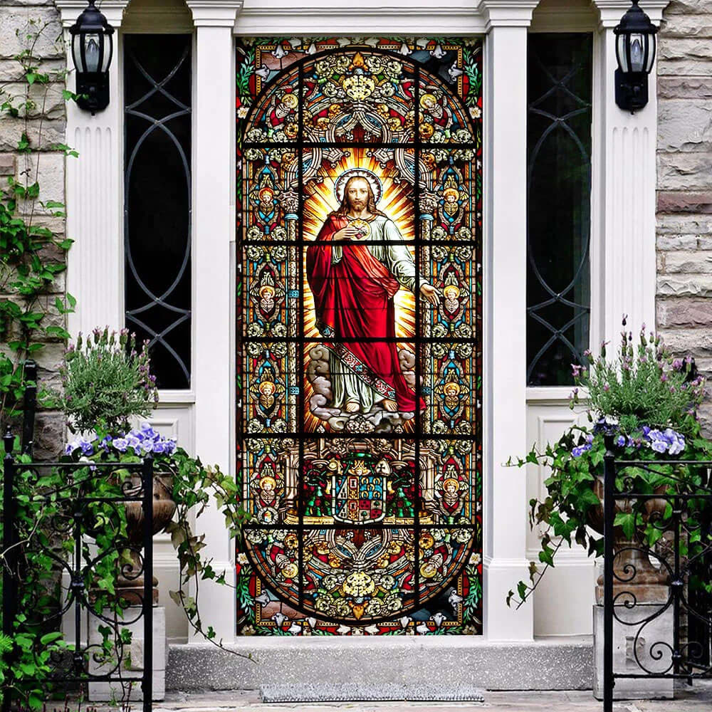 Jesus Christ Stained Glass Door Cover - Religious Door Decorations - Christian Home Decor