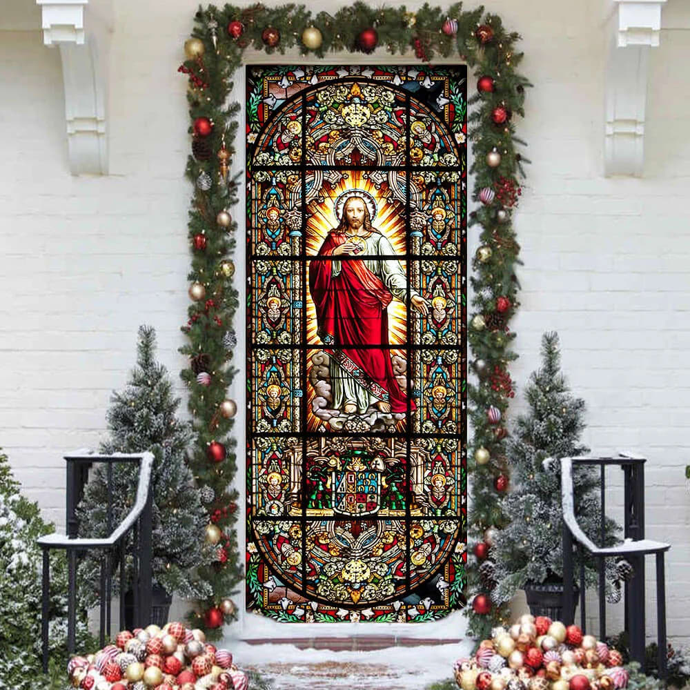 Jesus Christ Stained Glass Door Cover - Religious Door Decorations - Christian Home Decor