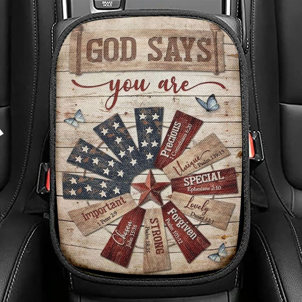 Jesus Christ Star Symbol God Says You Are Car Center Console Cover, Christian Armrest Seat Cover, Bible Seat Box Cover