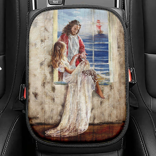 Jesus Christ The Lion Of Judah Warrior Of Christ Seat Box Cover, Jesus Portrait Car Center Console Cover, Christian Car Interior Accessories