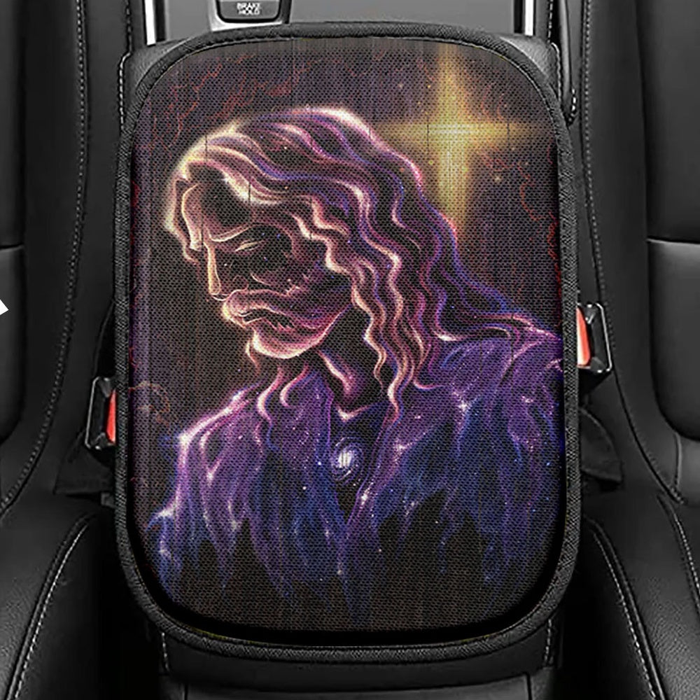 Jesus Christ The Redeemer Beautiful Girl Blue Ocean Seat Box Cover, Jesus Portrait Car Center Console Cover, Christian Car Interior Accessories