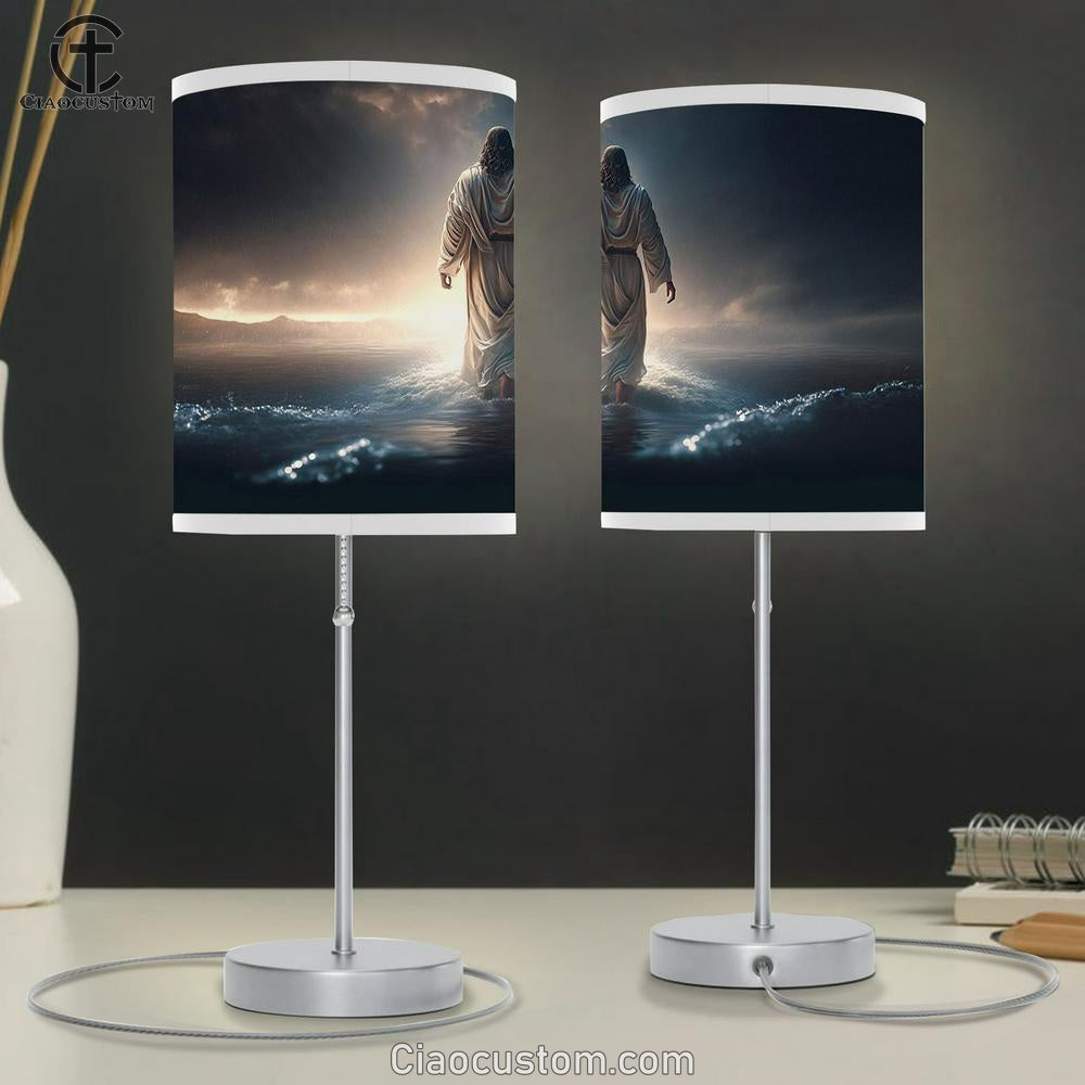 Jesus Christ Walk On The Water Table Lamp Pictures - Faith Art - Christian Table Lamp For Bedroom Decor