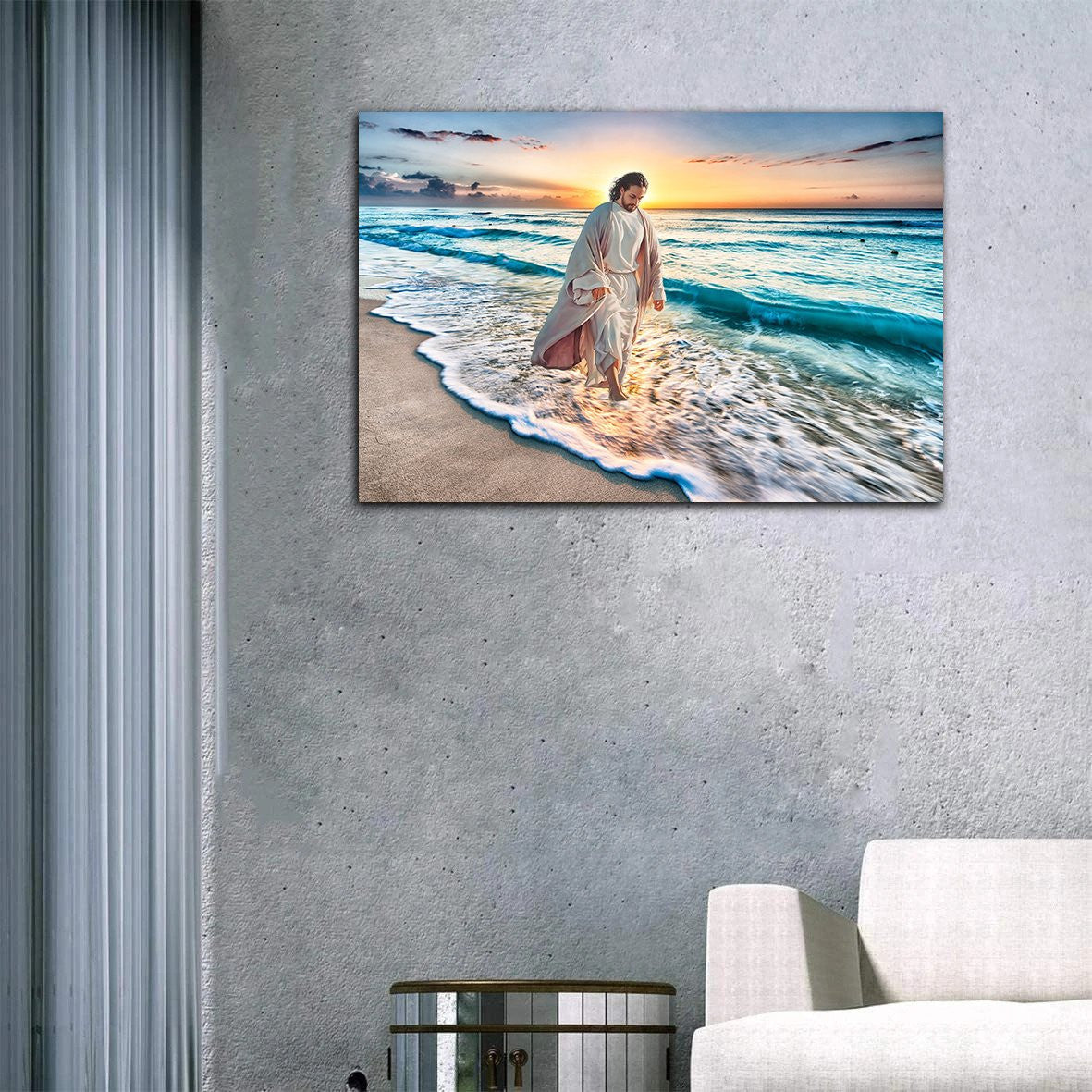 Jesus Christ Walking On The Beach Canvas, Jesus Art Decor, Easter's Day Wall Art Home Decor