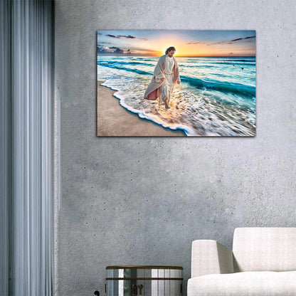 Jesus Christ Walking On The Beach Canvas, Jesus Art Decor, Easter's Day Wall Art Home Decor